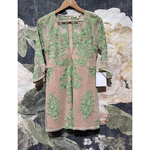 New Free People FOR LOVE & LEMONS Robe Courte Temecula Mini Dress Green Size L - Picture 3 of 5